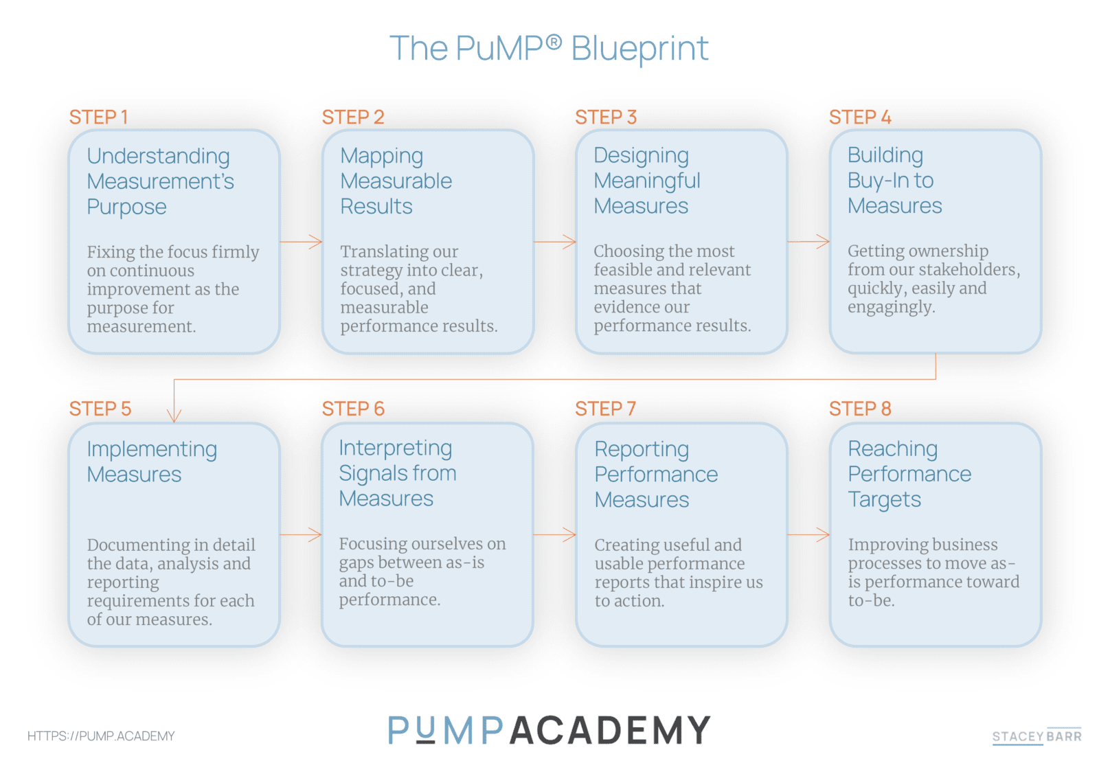 The PuMP Blueprint is an eight-step practical performance measurement process.