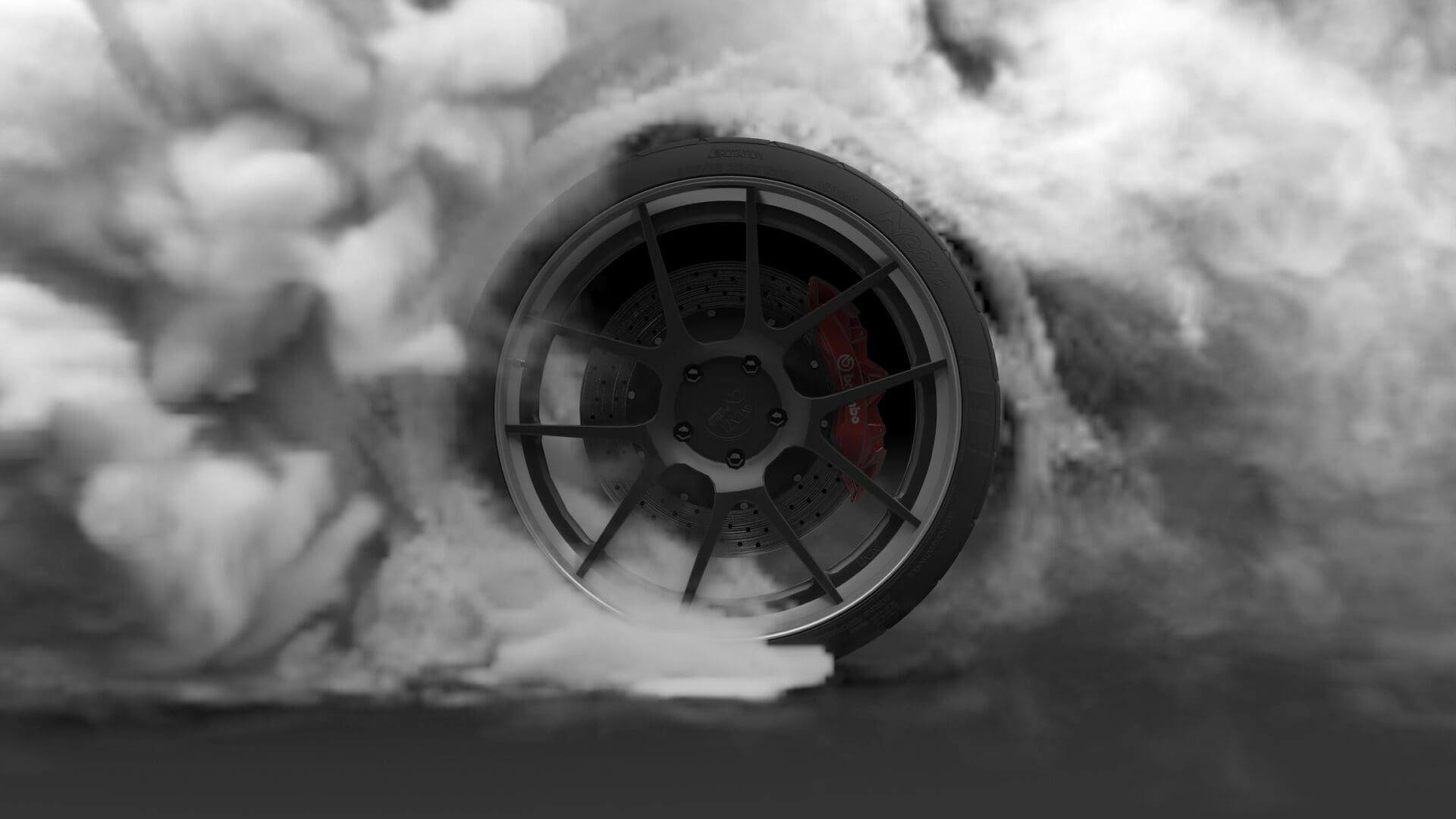 Tyre burnout, spinning wheel going nowhere.