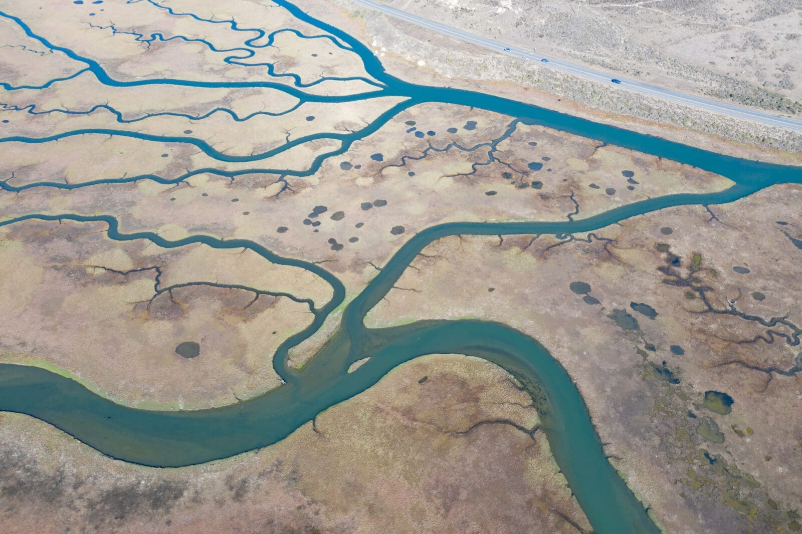 Aerial View of Beautiful Estuary in Central California.